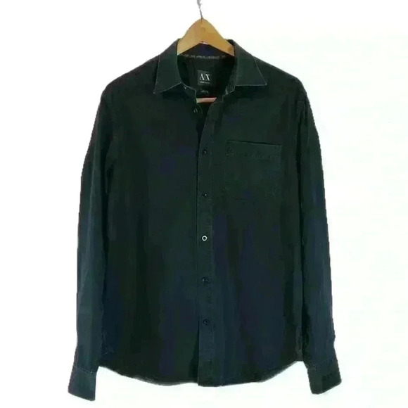 Armani Exchange Black Rugged Good Looks Embroidered Sleeve & Pocket Button Up, L - Picture 1 of 10